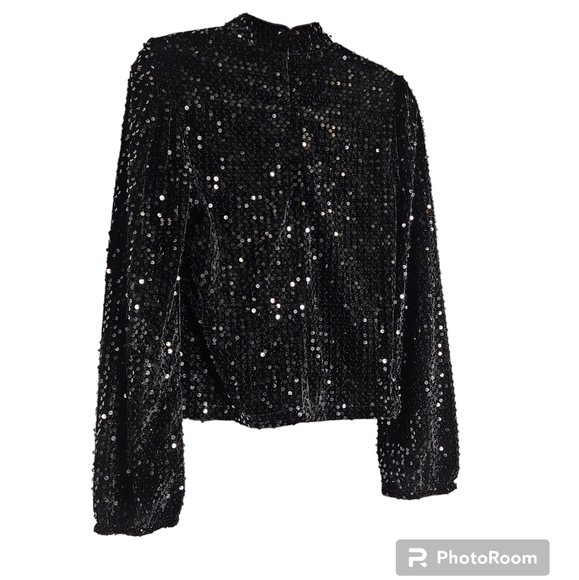 Sanctuary All Nighter black long sleeve sequin top, mock turtleneck, back zipper - Picture 4 of 11